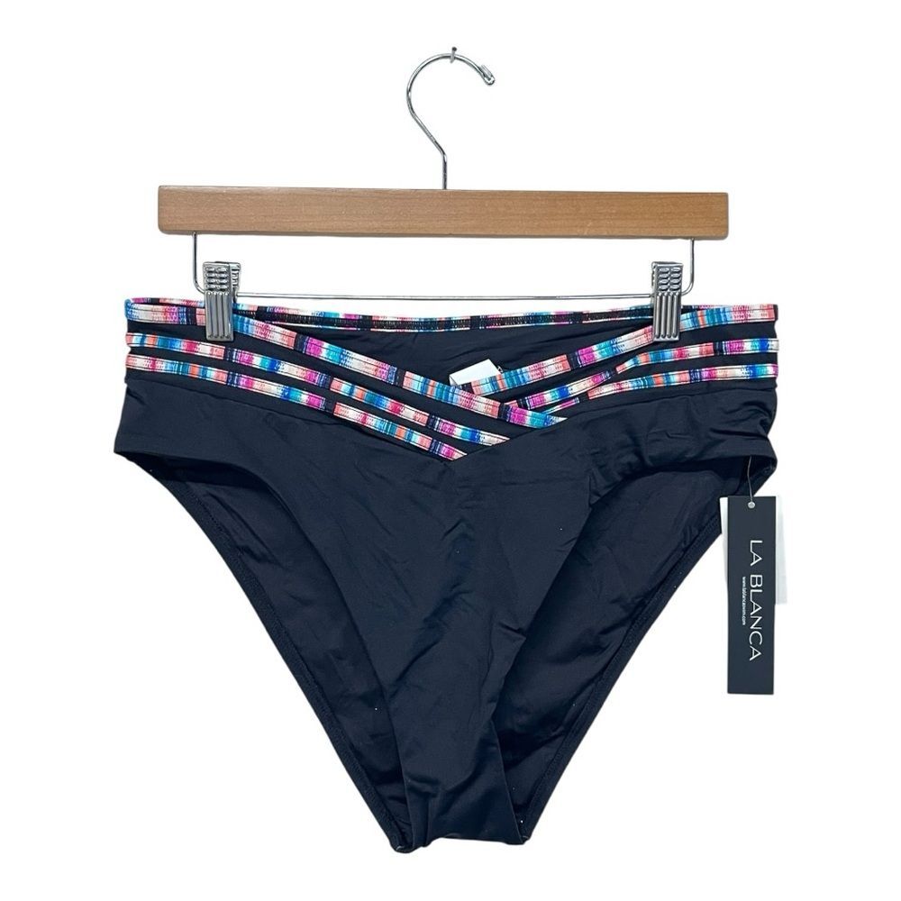 NWT La Blanca | Black High Rise Stripe Bikini Bottoms 12‎